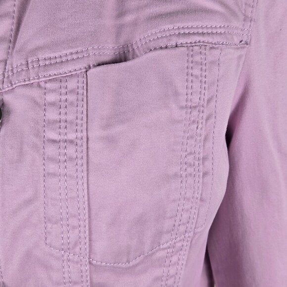 Chico's Size 0 (US Small) Soft Lilac Sateen Jean Jacket Logo Buttons Collar NWT - Picture 4 of 16